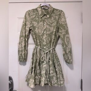 Zara Olive Paisley Long Sleeve Dress